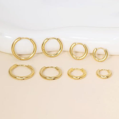 Small Hoop Earrings for Women Men Girls 14k Real Gold Plated Thin Gold Huggie Hoops Set for Cartilage Helix Hypoallergenic Surgical Stainless Steel 6/8/10/12mm - color: Gold, style: Regular-2.0mm