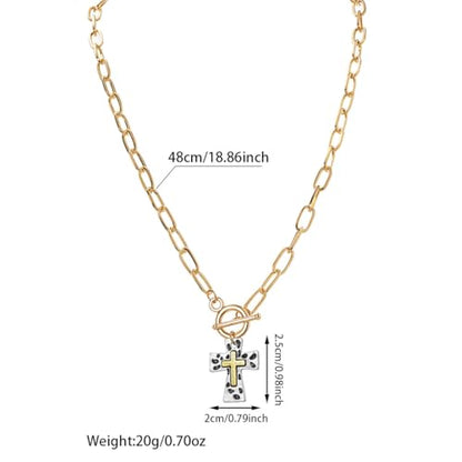 Chunky Cross Necklace for Women,Gold Silver Layered Hammered Cross Pendant Necklace Statement Paperclip Toggle Charm Chain Herringbone Snake Choker Christian Jewelry Outfit Accessories - color: ASilver Gold