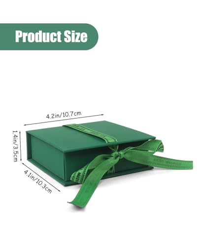 Flip Up Jewelry Gift Box, 12 Pack Velvet Lined Earring Box with Ribbon, Necklace & Bracelet Packaging, Small Jewelry Organizer, Ring & Bracelet Box, Travel Jewelry Case, 4.2 x 4 x 1.38 Inches (Green) - color: Green