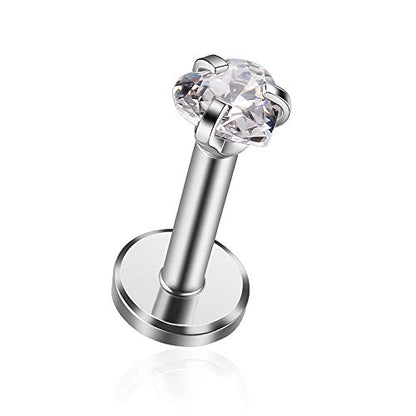 Gabry&jwl 4Pcs Lip Studs/Ear Studs Internally Threade 16G Titanium Steel CZ Labret Studs Tragus Cartilage Helix Lobe Stud Earrings Monroe Medusa Lip Piercing,6-8mm Bar Length,4 Styles