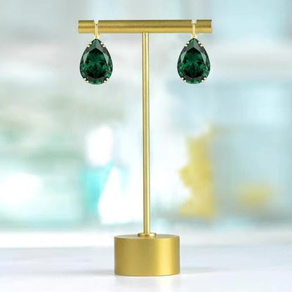 14K Gold Teardrop Crystal Leverback Earrings Sparkly Rhinestone Water Droplet Dangle Drop Earrings For Women - color: Green