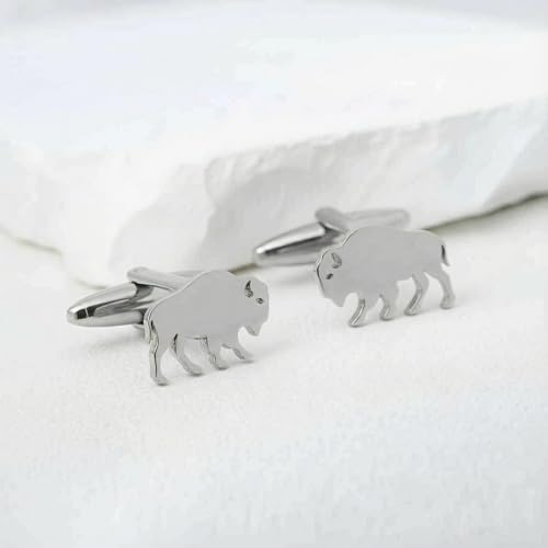 Men’s American Bison Cufflinks – Stainless Steel Wildlife-Themed Cuff Links with Gift Box & Polishing Cloth – Available in Silver & Gold