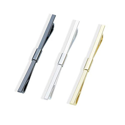 3PCS Men's Classic Tie Clips - Shirt Collar Clip Bar for Necktie - Gold, Silver, Black Tone - Tie Pins, Collar Holder - style: 60mm Length Flat Head
