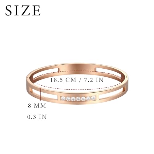 MILAKOO 6/8mm Gold/Silver Color Bangle Hollow Stainless Steel with Rhinestone Bracelets - color: Rose Gold, size: 8mm