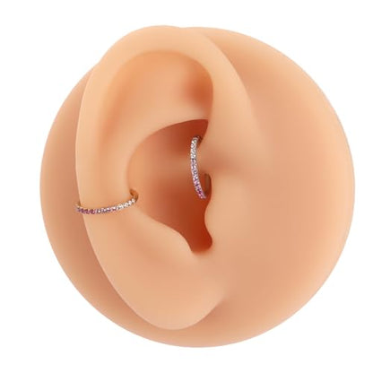 FUNLMO 20G 18G 16G 12G Nose Ring Hoop Conch Rook Daith Helix Tragus Piercing Jewelry 316L Surgical Steel Cartilage Earring Conch Hoop Earring Septum Jewelry Belly Lip Ring 5mm to 14mm - color: Gold-gradient pink CZ, 1pc