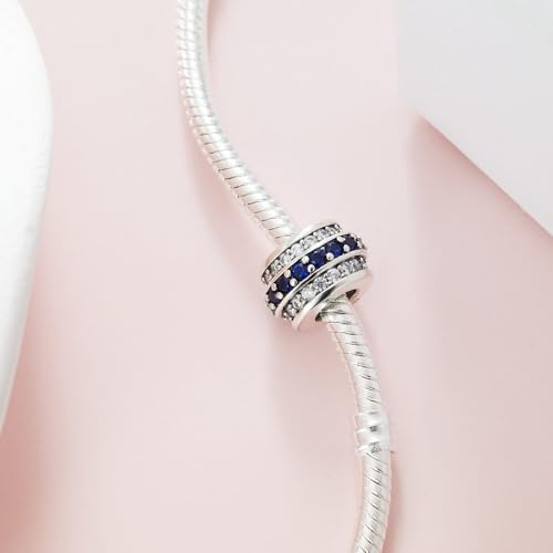 KEQ 925 Silver Spacer Stopper Bead Charms Clearance for Pandora Bracelets Birthstone CZ Always Stopper Birthday Gifts for Mom Grandmom Granddaughter Wife Sisters Friends - color: Blue(2 Pcs)