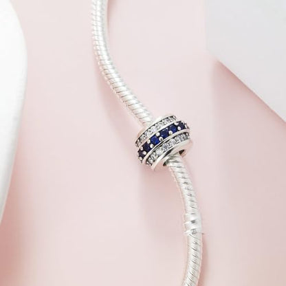 KEQ 925 Silver Spacer Stopper Bead Charms Clearance for Pandora Bracelets Birthstone CZ Always Stopper Birthday Gifts for Mom Grandmom Granddaughter Wife Sisters Friends - color: Blue(2 Pcs)