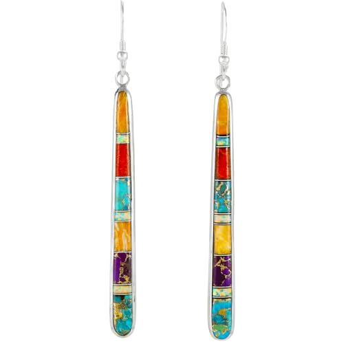Turquoise Earrings in Sterling Silver & Genuine Gemstones (2.5" Long)