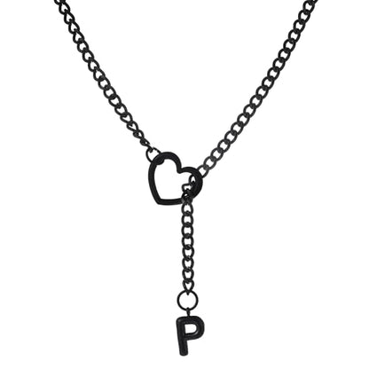 sroyte Black Heart Slip Chain Initial Necklaces for Women,Stainless Steel O-Ring Adjustable Lariat Heart Y-Necklace,Punk Gothic Cuban Collar Choker Necklace for women - color: Black P