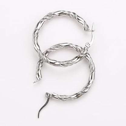 Cable Hoop Earring for Women Light-Weight Twisted Italian Design Round Hoop Earrings Diameter 25mm - color: 2-silver