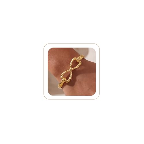 Moodear Chunky Gold Bangle Bracelets for Women, 14K Gold Plated/Silver Cuff | Chunky Statement Jewelry with Hammered Texture, Non Tarnish Gold Plated Finish, Unique Cuff Design, Lightweight Comfort - style: Infinity Bangle Gold 18.5cm （≈7IN）