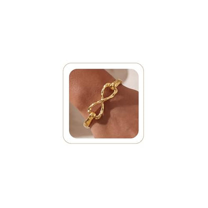 Moodear Chunky Gold Bangle Bracelets for Women, 14K Gold Plated/Silver Cuff | Chunky Statement Jewelry with Hammered Texture, Non Tarnish Gold Plated Finish, Unique Cuff Design, Lightweight Comfort - style: Infinity Bangle Gold 18.5cm （≈7IN）