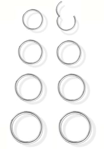Jstyle 8 Pcs Hypoallergenic Nose Rings Hoops for Women 316L Steel 6-12MM | Gold/Silver Nose Rings Hoops, 16G/18G Clicker Rings with 316L Stainless Steel, Hypoallergenic Septum Jewelry - color: Silver Tone, size: 18G