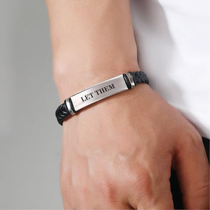 Let Them Infinity Leather Bracelet, Self Worth Motivation Bracelet Stainless Steel Black Braided Leather Bangle Bracelets Handmade Engraved Inspirational Friendship Jewelry Gift for Men - style: Silver