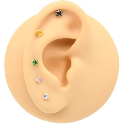 8 Pcs-Pack, Crystal Nose Studs, 20G Stainless Steel, 3mm Zircon, Multiple Shapes Zircon Labret Nose Piercing Ear Jewelry - color: Seven-Color