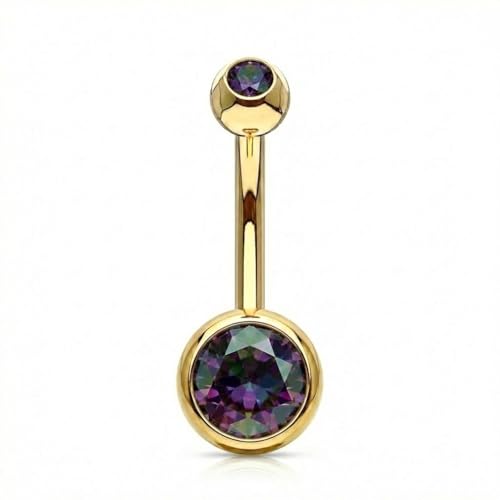 Belly Button Piercing Ring 14 Gauge Surgical Steel - color: Gold Dark Aurora borealis