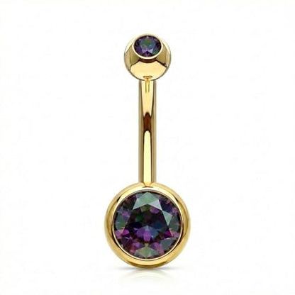 Belly Button Piercing Ring 14 Gauge Surgical Steel - color: Gold Dark Aurora borealis