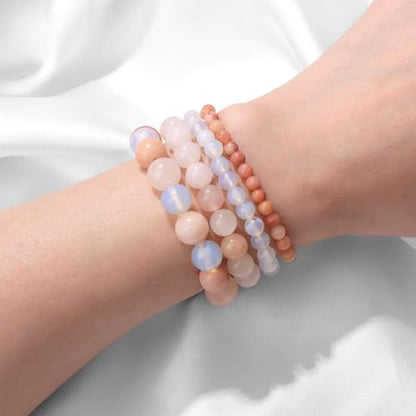 Vinswet 4pcs Beaded Bracelets for Women,Natural Healing Crystal Gemstones Bracelet,Anxiety Stress Relief Bracelet Handmade purple Jewelry Gifts for Women - color: Pink aventurine&Opal&Pink Crystal