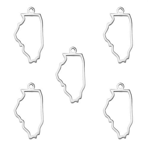 kkjoy 5Pcs Hollow Continents Maps of USA Pendant Charms for Jewelry Making and Crafting, Stainless Steel Mini Charm Craft Supplies Accessories for DIY Bracelet Necklace Earrings - color: Hollow Illinois Map - Silver