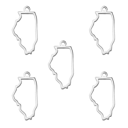 kkjoy 5Pcs Hollow Continents Maps of USA Pendant Charms for Jewelry Making and Crafting, Stainless Steel Mini Charm Craft Supplies Accessories for DIY Bracelet Necklace Earrings - color: Hollow Illinois Map - Silver