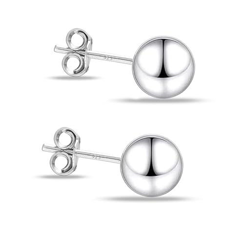 Charmsy 925 Sterling Silver Ball Post Stud Earrings for Women | Round Hammered Lightweight Disco Classic Ball Stud Earring for Women Teen | Sizes 3mm-11mm - style: 6mm-Classic