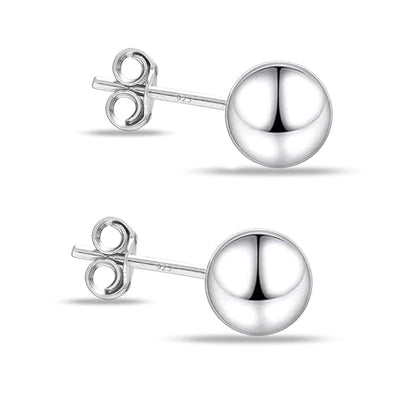 Charmsy 925 Sterling Silver Ball Post Stud Earrings for Women | Round Hammered Lightweight Disco Classic Ball Stud Earring for Women Teen | Sizes 3mm-11mm - style: 6mm-Classic