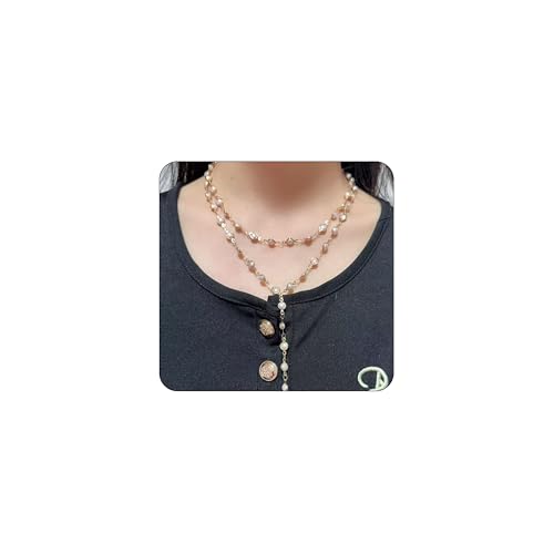 Colorful Crystal Long Necklace for Women Dainty Boho Y-Shaped Color Bead Necklaces Sparkly Rhinestone Pendant Layered Gold Long Chain Choker Good Luck Trend Jewelry Gift Jewelry - color: Double Layer Pearl Gold