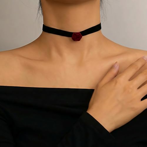 Qceasiy Gothic Black Necklace for Women, Adjustable Victorian Velvet Lace Collar, Halloween Party Cosplay Jewelry Gift - style: Flower