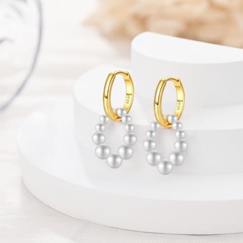 925 Sterling Silver Huggie Hoop Earrings for Women with 5A Cubic Zirconia Jewelry Birthday Gift - style: Pearl dangle
