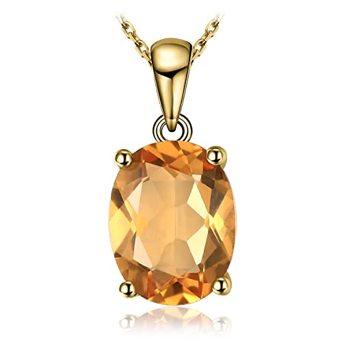 JewelryPalace Natural Gemstone Garnet Peridot Amethyst Citrine Blue Topaz Birthstone Solitaire Pendant Necklace Jewelry Set, 14k Gold Plated 925 Sterling Silver Necklaces for Women, 18 Inch Box chain - color: E-Yellow Gold Plated-Citrine