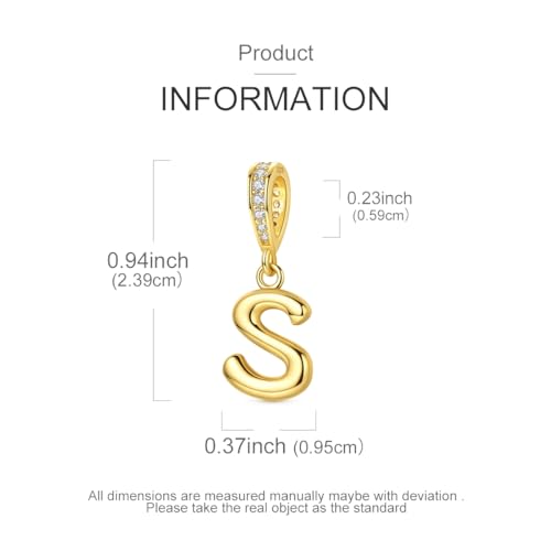 Hapour Gold Initial Letter Charms 925 Sterling Silver Alphabet Beads | 14K Gold Plated, A-Z Letter Charms, For Bracelets Necklace, Cubic Zirconia, DIY Dangle Pendant Beads, For Women Mom - color: Golden initial letter S