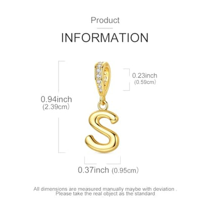 Hapour Gold Initial Letter Charms 925 Sterling Silver Alphabet Beads | 14K Gold Plated, A-Z Letter Charms, For Bracelets Necklace, Cubic Zirconia, DIY Dangle Pendant Beads, For Women Mom - color: Golden initial letter S