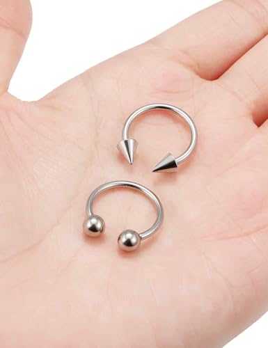 ASTM F136 Titanium 20/18/16/14/12/8/6/4/2g Internally Threaded Horseshoe Nose Septum Ring Gauge Earrings Lip Rings Prince Albert Jewelry Hoop Piercings for Women Men - size: 14g*14mm