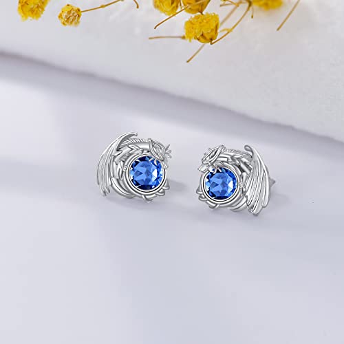 Dragon Earrings Sterling Silver Stud Hypoallergenic Birthstone Crystal Dragon Earrings for Women - color: 09-Sep