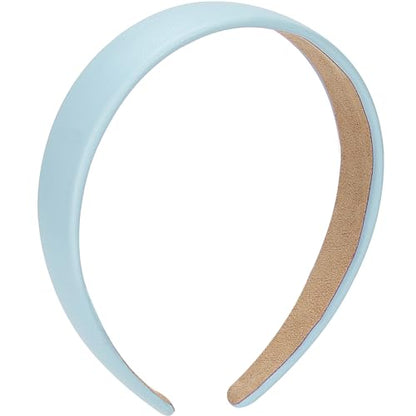 WantGor 1 Inch PU Leather Headband, Wide Padded Hairband Fashion Hair Bands | Cute Womens Headbands Holiday DIY Hair Accessories (Blue) - color: Blue