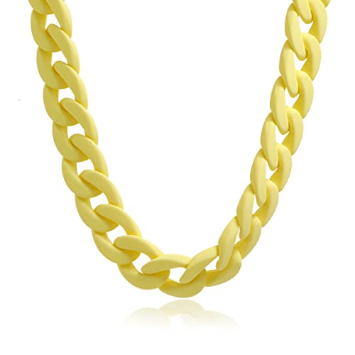 Fashion Multicolor Acrylic Figaro Chain Necklace Cuban Thick Chunky Resin Link Curb Chain Necklace for Women Girl Party Festival Jewelry - color: A yellow