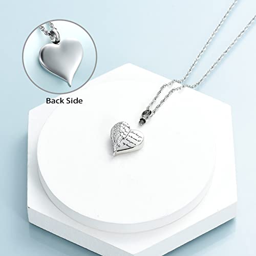 shajwo Cremation Heart Urn Necklace Ashes Jewelry for Women Men Keepsake Pendant Memorial Locket Ash Holder - color: Wing-Silver