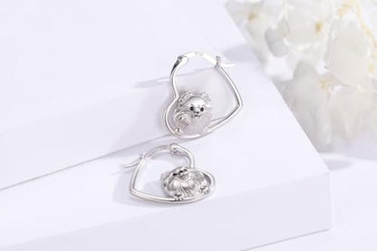 LES OSEWA Dog Animal Earrings Sterling Silver Animal Heart Hoop Dangle Earrings Cute Jewelry Gifts for Women - color: Pomeranian