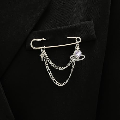 2 Pcs Chain Tassel Brooch Pins Set for Women Rhinestone Heart Flower Star Long Chain Bling Crystal Pearl Sweater Shawl Clips Punk Collar Chain Brooch Costume Jewelry - style: Style A