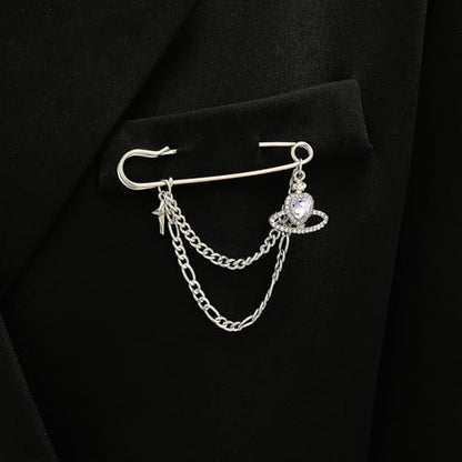 2 Pcs Chain Tassel Brooch Pins Set for Women Rhinestone Heart Flower Star Long Chain Bling Crystal Pearl Sweater Shawl Clips Punk Collar Chain Brooch Costume Jewelry - style: Style A