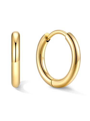 Small Hoop Earrings for Women 7-16mm Stainless Steel Huggie Earrings Lightweight - color: c. Gold A, size: Diameter 10mm