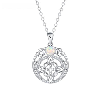925 Silver-plated Triple Moon Goddess Witch Knot Necklaces Opal Zircons Moon Star Witchcraft Pendant Witch Amulet Protection Jewelry