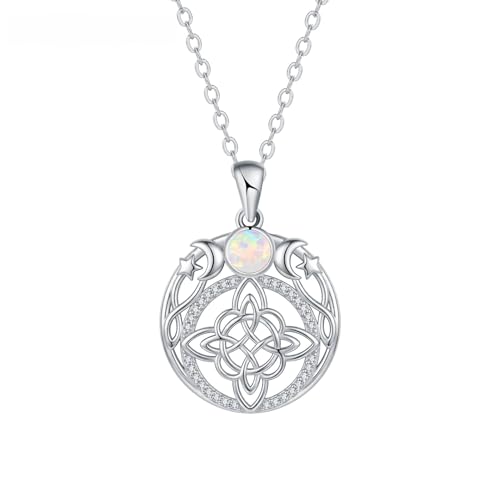 925 Silver-plated Triple Moon Goddess Witch Knot Necklaces Opal Zircons Moon Star Witchcraft Pendant Witch Amulet Protection Jewelry
