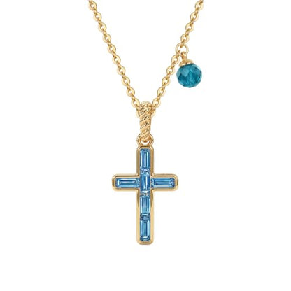 Fettero Cross Necklace for Women Faith Pendant 14K Plated Dainty Chain Necklaes Minimalist Simple Tiny God Lords Prayer Religious Jewelry - style: Blue Cross
