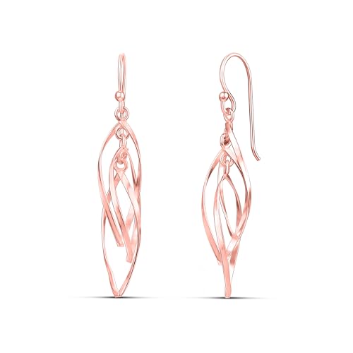 Milla Dainty Silver Drop Earrings for Women and Dangling Gold Earrings | Hypoallergenic, Easy to Wear, Available in 14K Gold, Rose Gold, or Silver Plated Finish, Different Designs - color: Linear Swirl / Rose Gold Plated