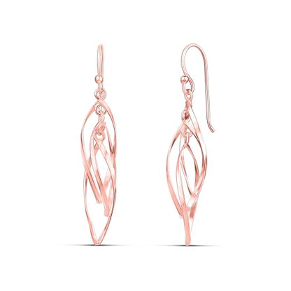 Milla Dainty Silver Drop Earrings for Women and Dangling Gold Earrings | Hypoallergenic, Easy to Wear, Available in 14K Gold, Rose Gold, or Silver Plated Finish, Different Designs - color: Linear Swirl / Rose Gold Plated