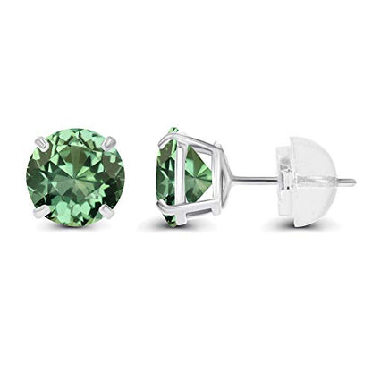 Solid 925 Sterling Silver Gold Plated 6mm Round Genuine Birthstone Gemstone Hypoallergenic Stud Earrings For Women - color: Created Green Sapphire