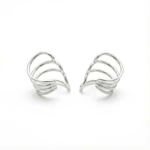 925 Sterling Silver Ear Cuff, Handmade Single Band Adjustable Non Piercing Clip On Cartilage Earring, Minimalist Ear Wrap Faux Piercing Jewelry for Women - style: Pair Multi Curved Band