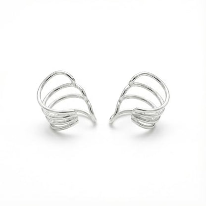 925 Sterling Silver Ear Cuff, Handmade Single Band Adjustable Non Piercing Clip On Cartilage Earring, Minimalist Ear Wrap Faux Piercing Jewelry for Women - style: Pair Multi Curved Band