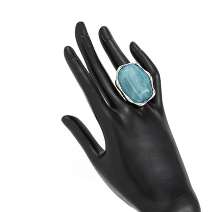 Large Silver Water Rippled Resin Knuckle Ring for Women, Adjustable Geometric Irregular Metal Ring Minimalist Statement Jewelry Cocktail Party Gifts - color: Blue